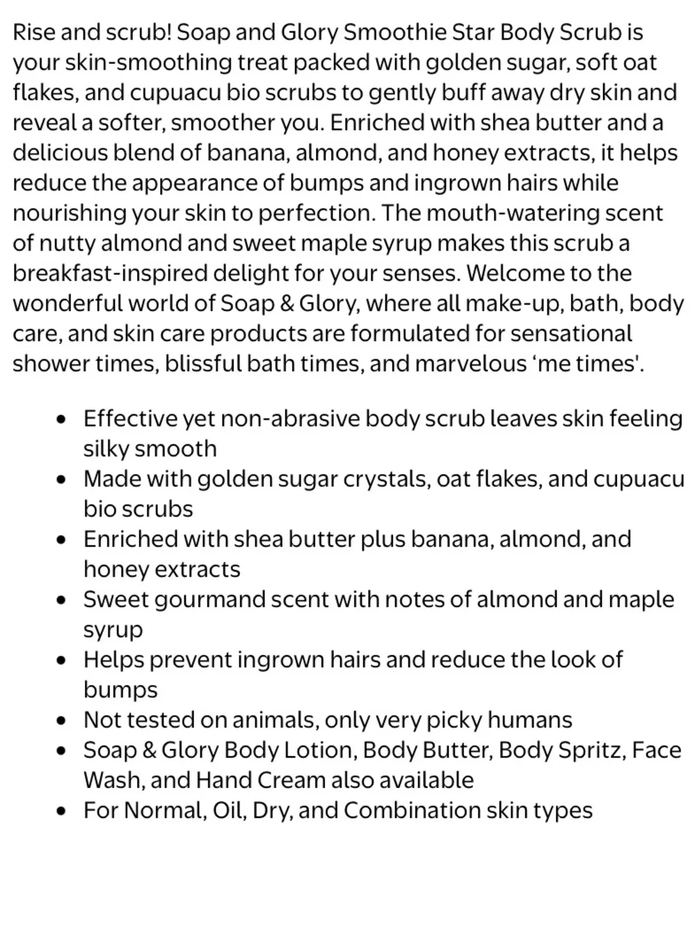Soap & Glory Gommage Smoothie Star Breakfast Scrub Almond Caramel NEW